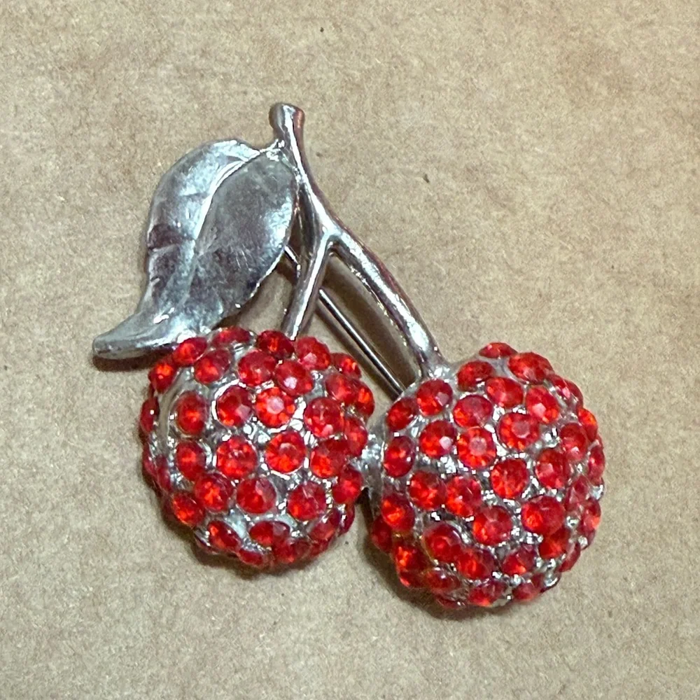 Vintage Red and Silver Cherry Brooch